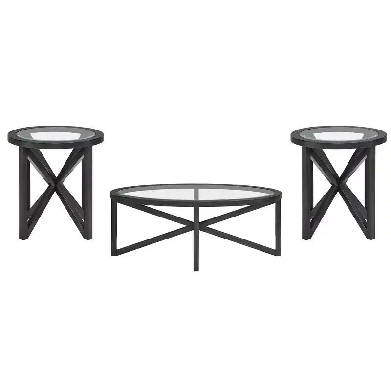 Round/Oval Coffee Table Glass End Table Cocktail Table Sofa Table Side Table Center Table, Black/Cherry-ModernLuxe