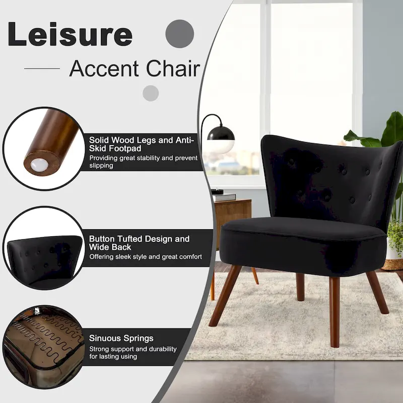 Tufted Velvet Accent Chair Upholstered Living Room Side Chair - 27.6 W x 28 D x 31.3 H