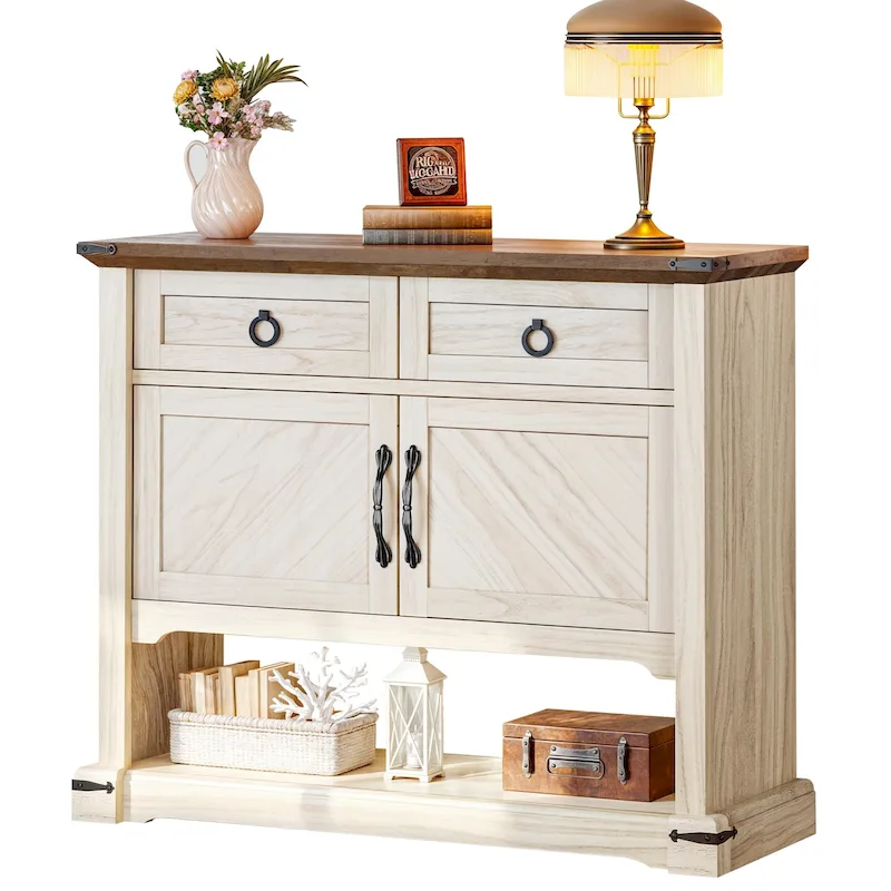35-Inch Farmhouse Console Table, Entry Table with 2 Drawers and Cabinet for Living Room