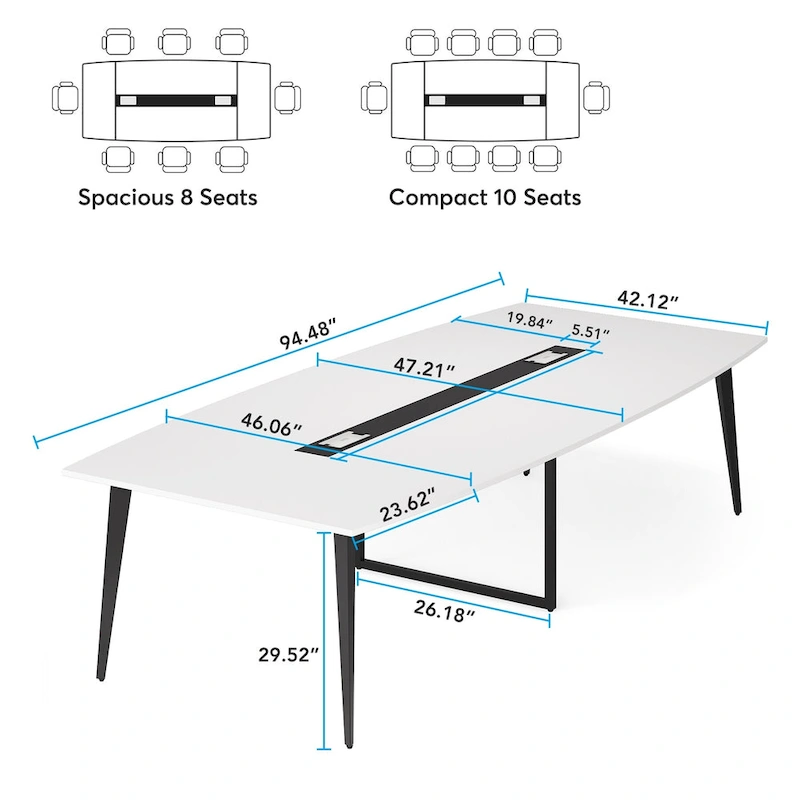 8FT Conference Table,Boat Shaped Meeting Table with Rectangle Grommet