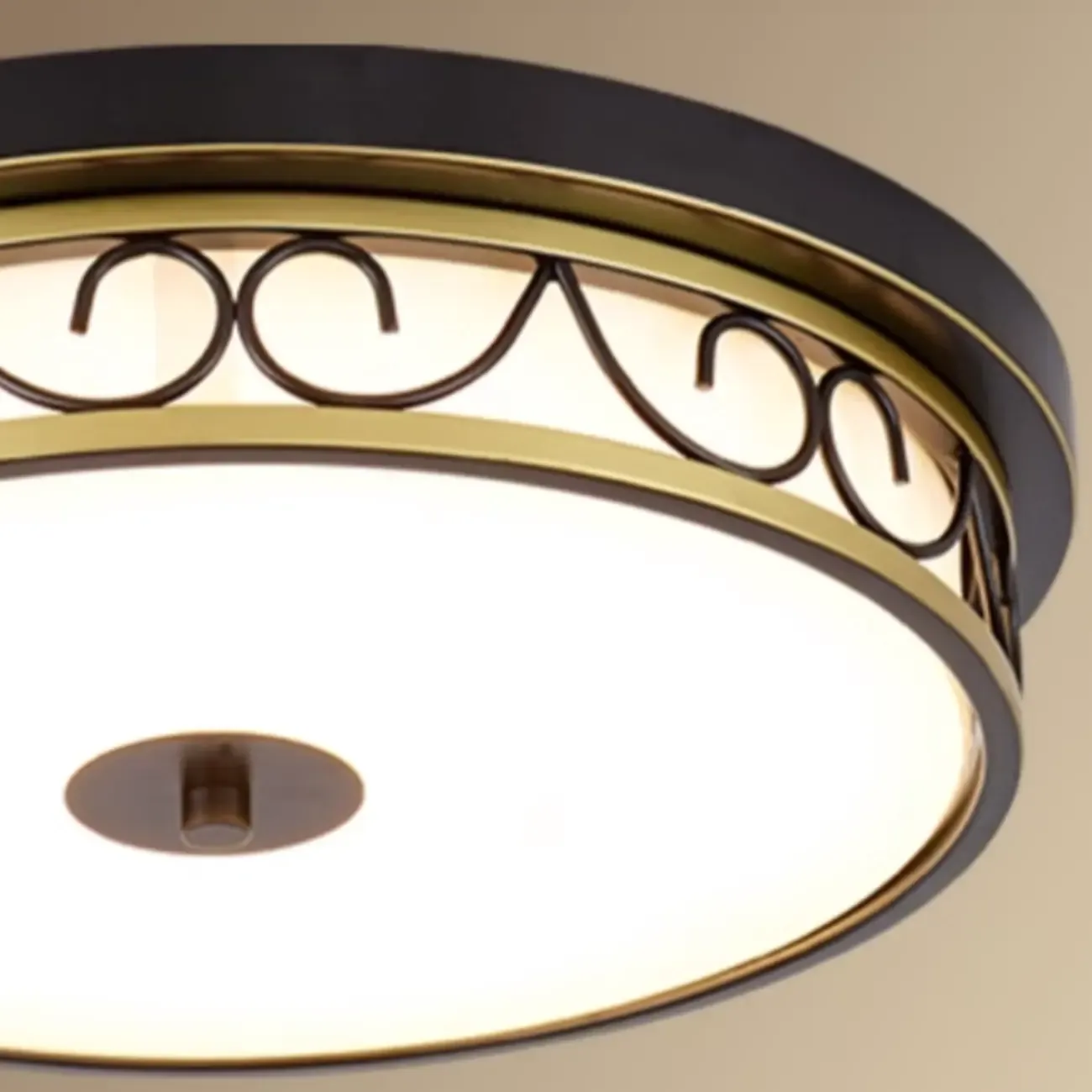 Classic Black Metal Drum Glass Flush Mount Ceiling Light