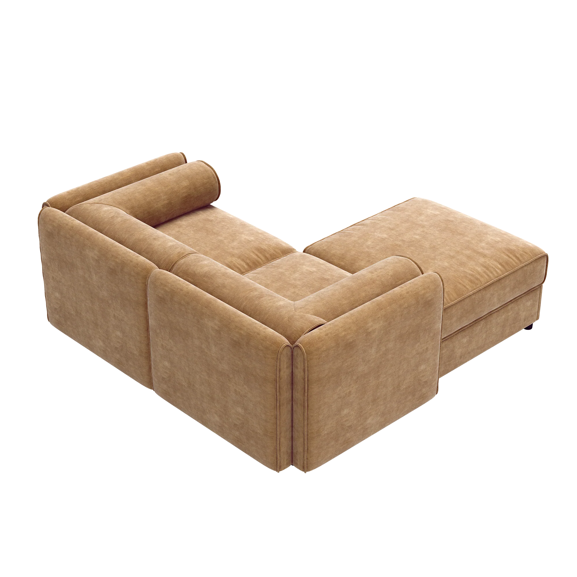 Walker Edison | Modern Stylish Camel Chenille Loveseat Sofa with Ottoman