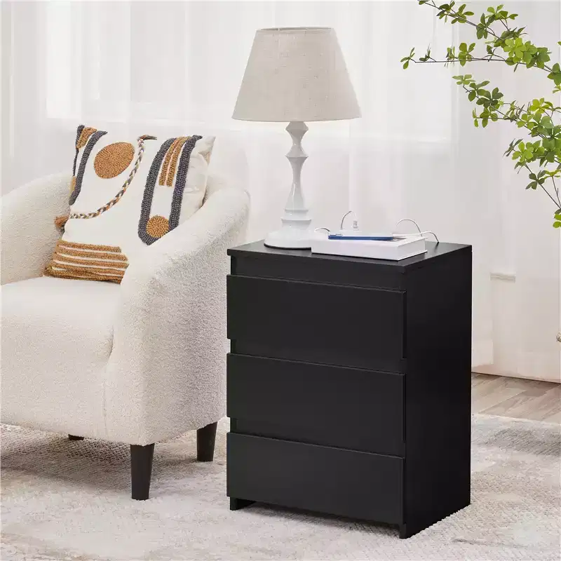 Simple 3-Drawer Vertical with 3 Drawers and Charging Station, Black
