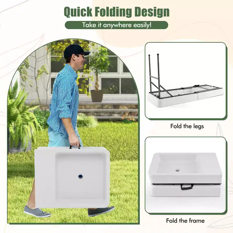 Costway 5 FT Foldable Ice Table w/Double-Sink Detachable Table Skirt Chilling Table
