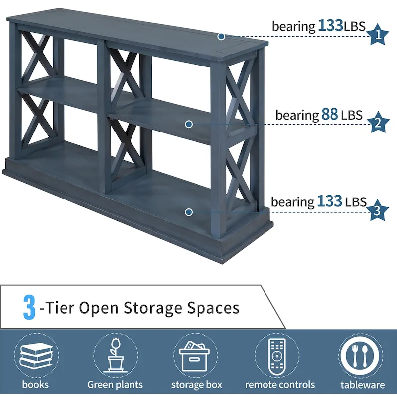 3-Tier Narrow Console Table with X-Frame Legs