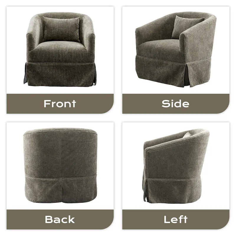 Ouyessir Upholstered Swivel Barrel Chair 360 Degree Accent Chair Fabric Armchair