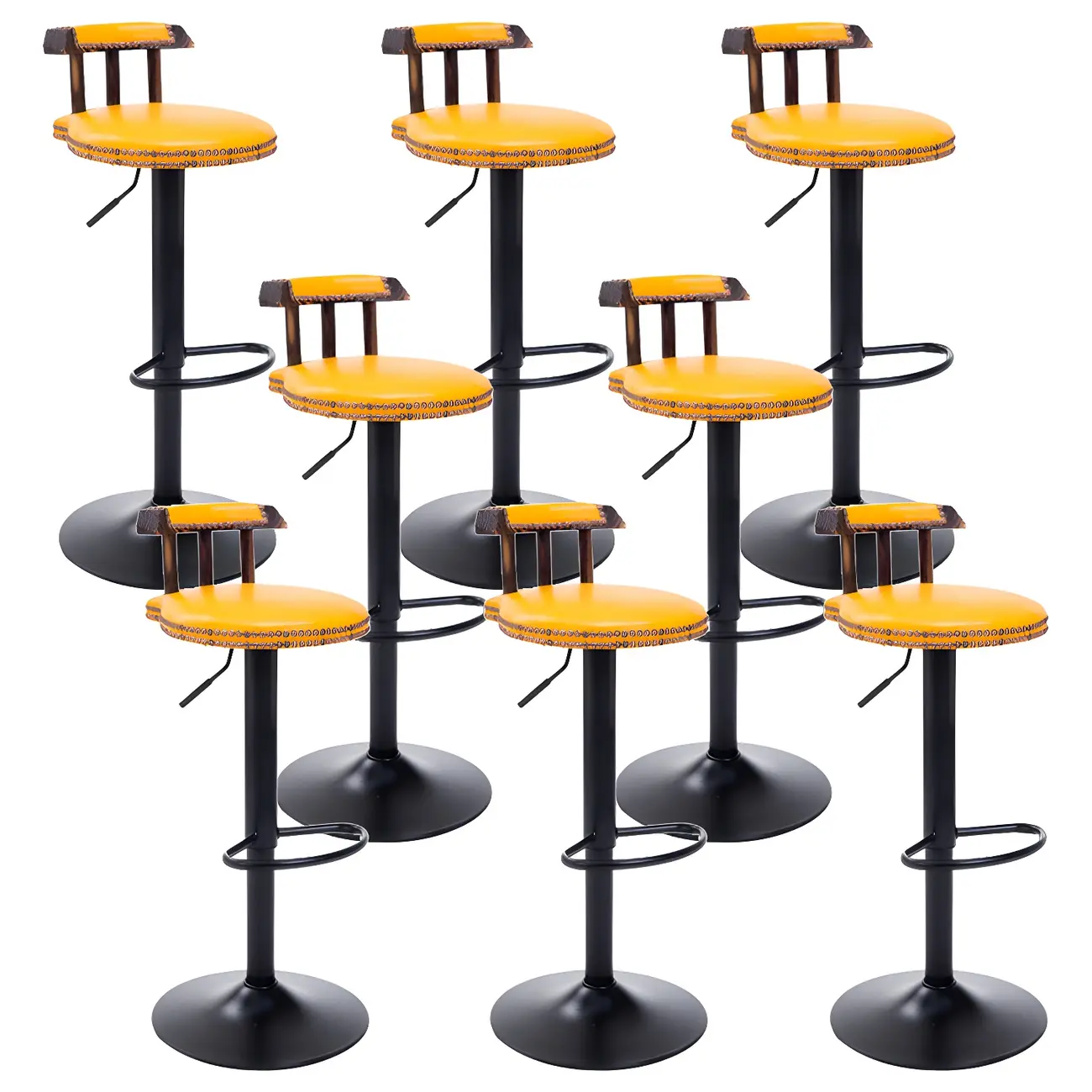 Industrial Round Leather Adjustable Bar Stools