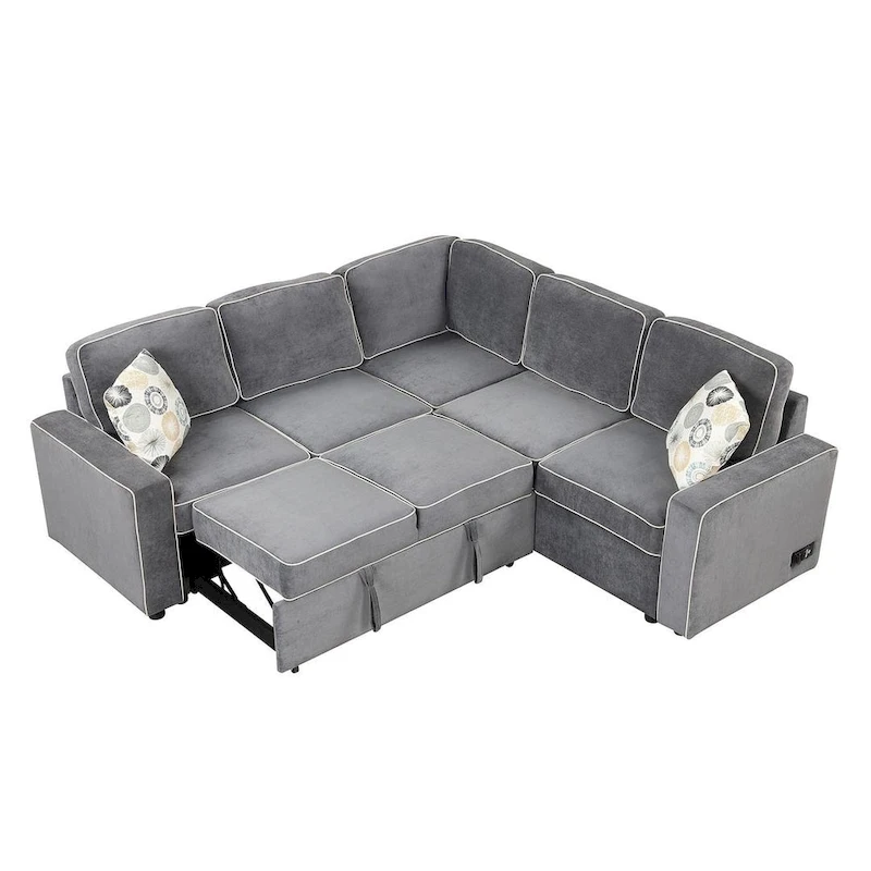 L-Shaped Reversible Chaise Sectional Sofa Pull Out Sofa Bed