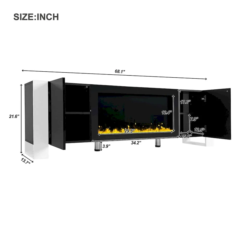 Modern TV Stand with 34.2 Non-heating Electric Fireplace and Cabinets