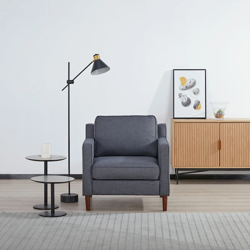 Sedona Modern Accent Chair, Faux Linen / Vegan Leather Armchair