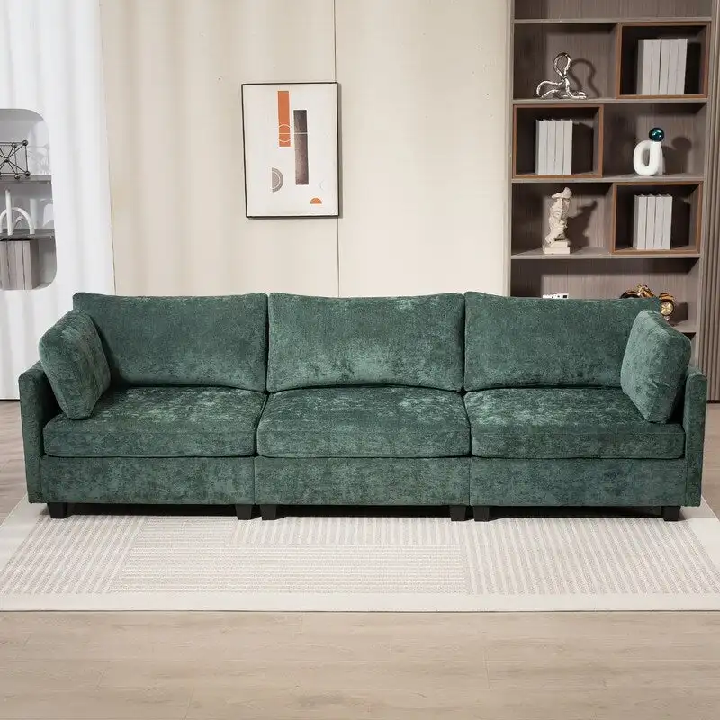 111.42  Chenille Upholstered Three Seater Sofa
