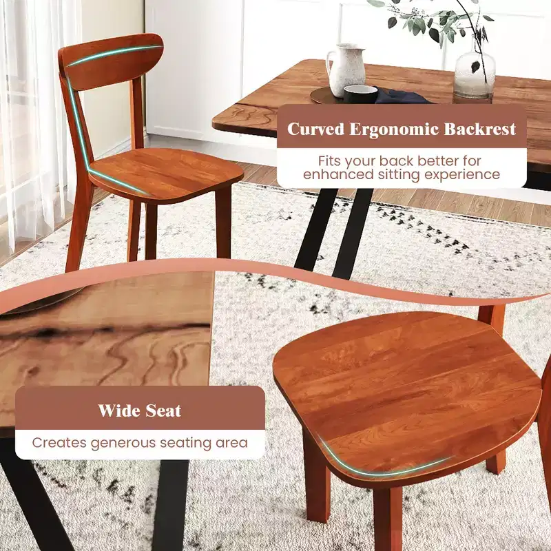 Solid Wood Dining Chair w/ Curved Backrest & Rubber Wood Frame