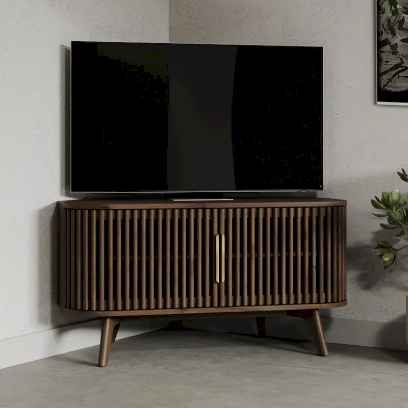 Studio London Sierra Wooden Corner TV Stand with Mid-Century Accents