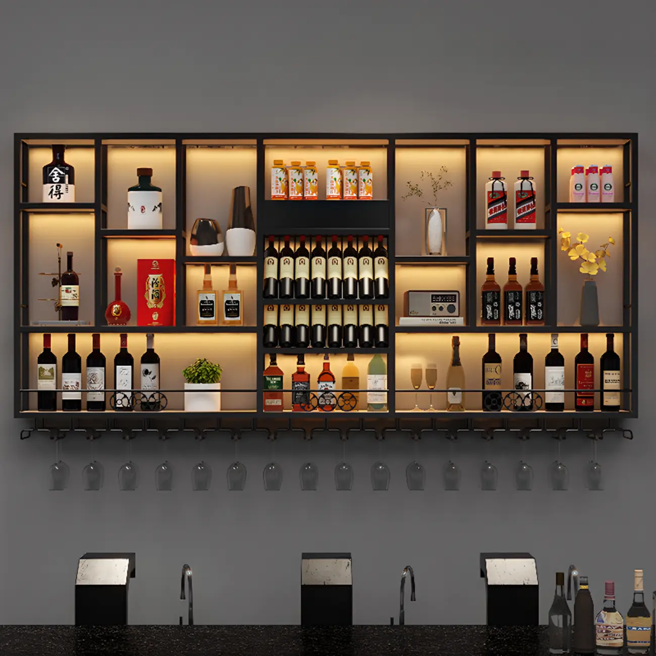 Wall-Mounted Metal Industrial Display Wine Rack