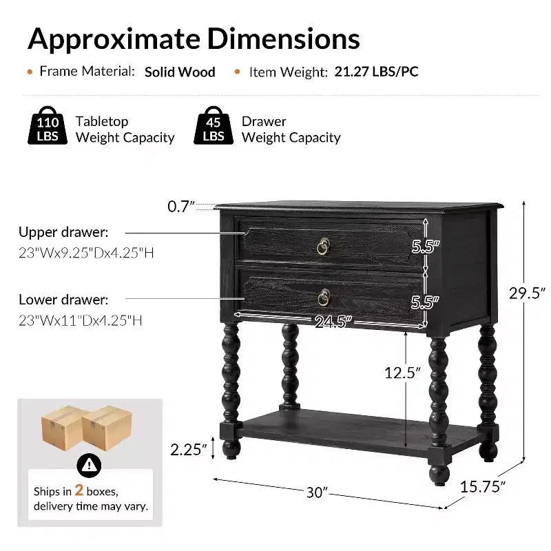 Jerardo 30 Tall 2-Drawer End Table with Built-in Charging Outlets Set of 2|ARTFUL LIVING DESIGNS