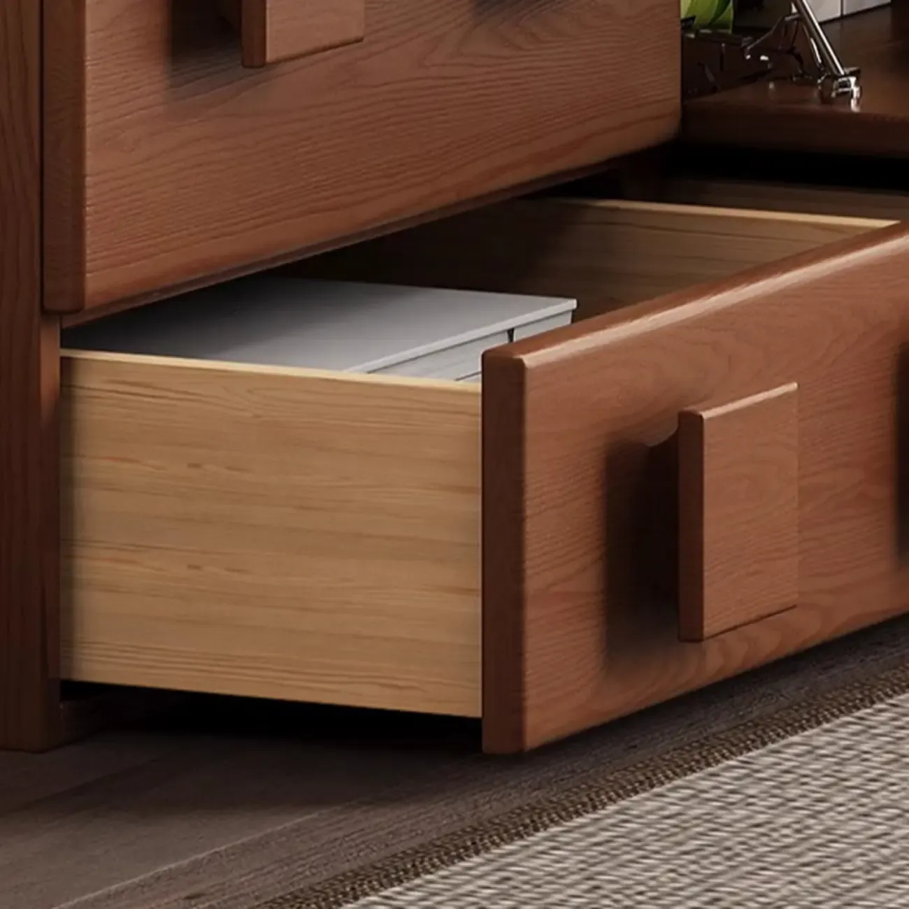 Living Room Brown 2-Tier Rectangular Wooden TV Stand