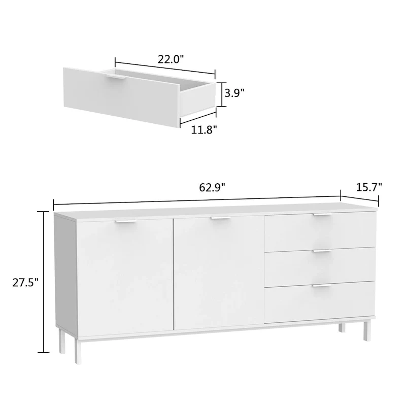 Timechee Buffet Sideboard Credenza Console with 3 Drawers