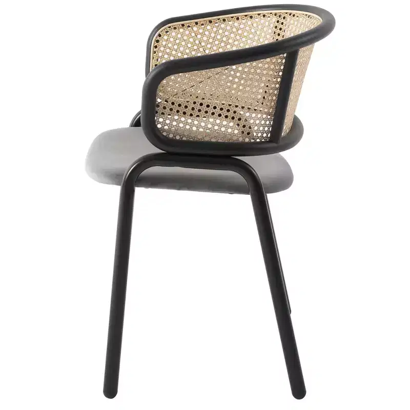 Velvet Upholstered Dining Chair with Woven Rattan Back, Set of 2
