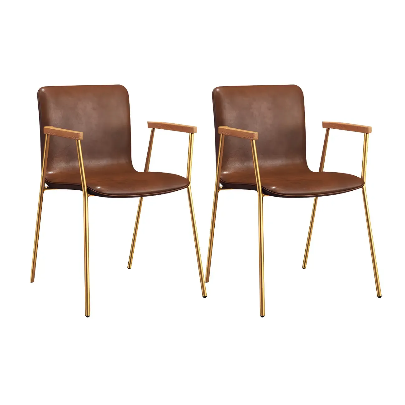 Leather Metal Legs Armrest Backrest Dining Chair