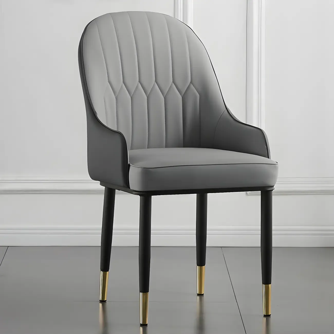 Contemporary Leather Armrest Dining Chair Curved Back