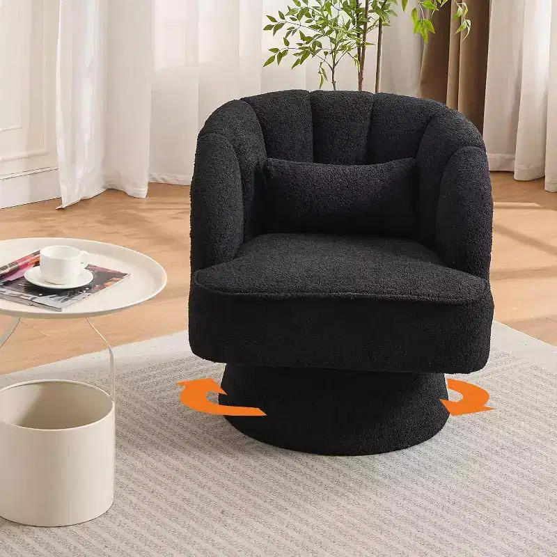Acekool 360 Swivel Barrel Chair - Plush Teddy Velvet Lounge Chair