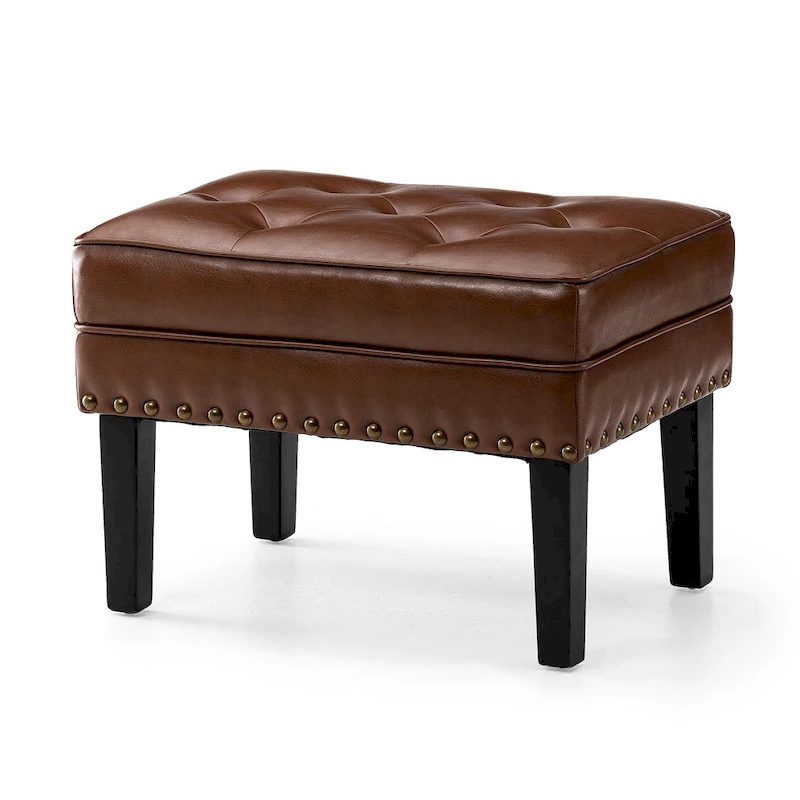 Glitzhome 22W Mid-century PU Leather Tufted Ottoman Foot Stool