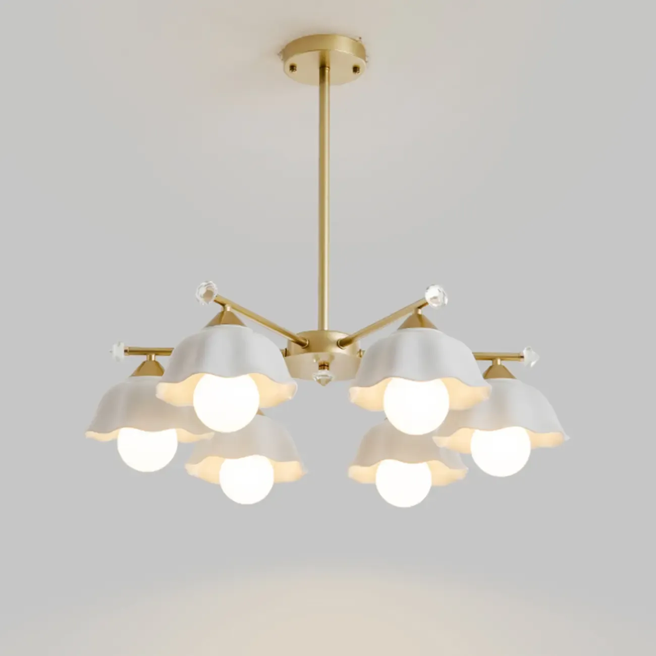 Symmetrical Ceramic Flower Down Gold Chandelier