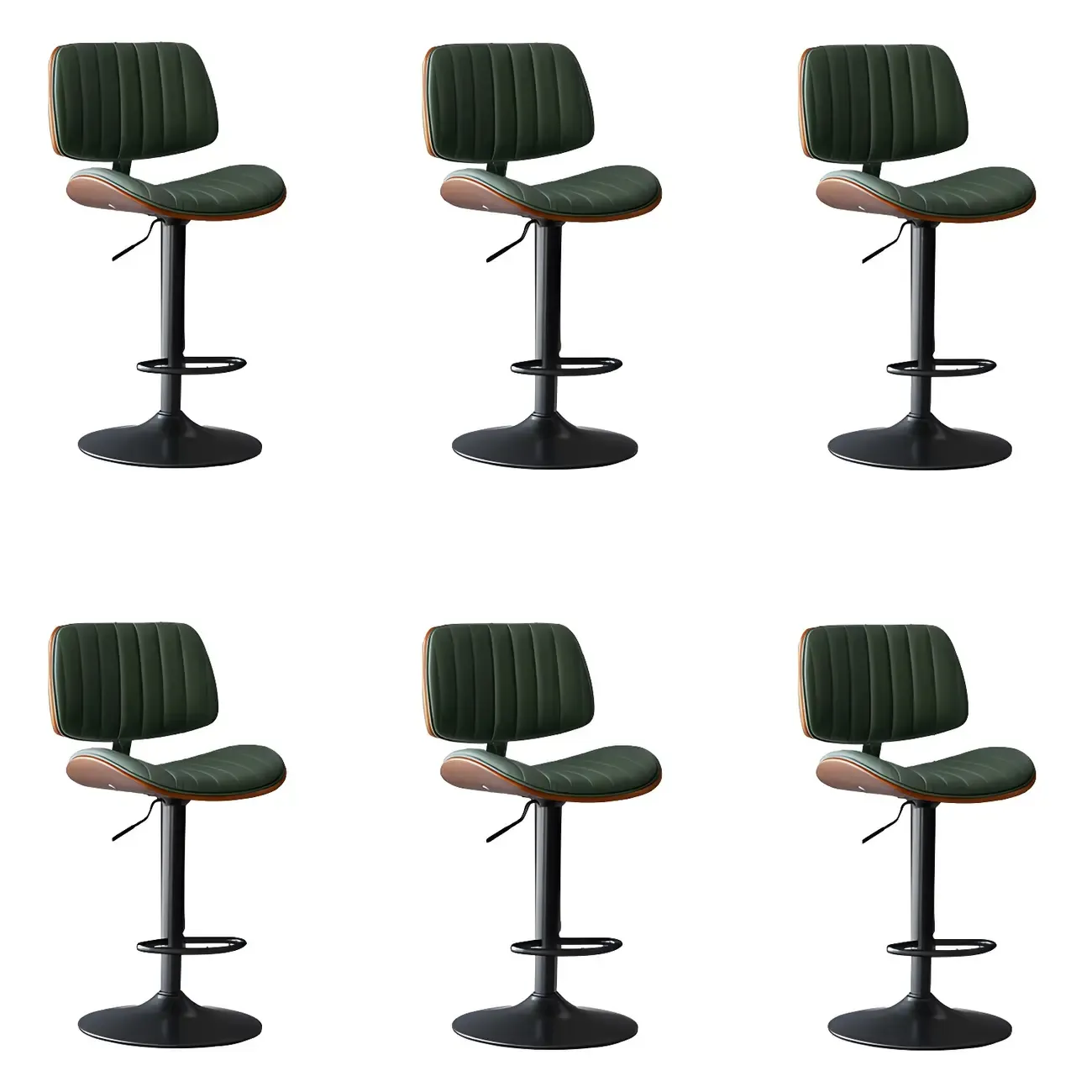 Adjustable Height Bucket Swivel Leather Bar Stool with Back