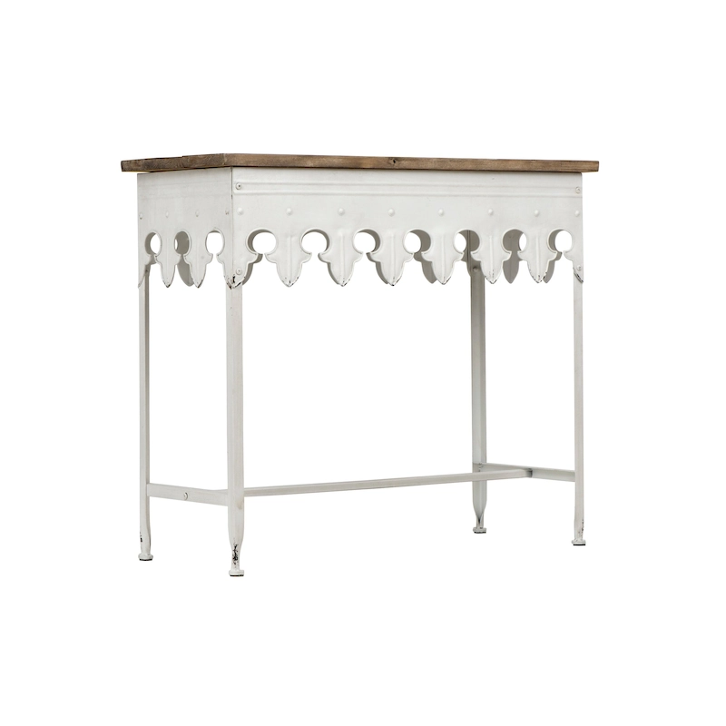 Zinc-Finished Metal and Wood Scalloped Edge Sofa Table