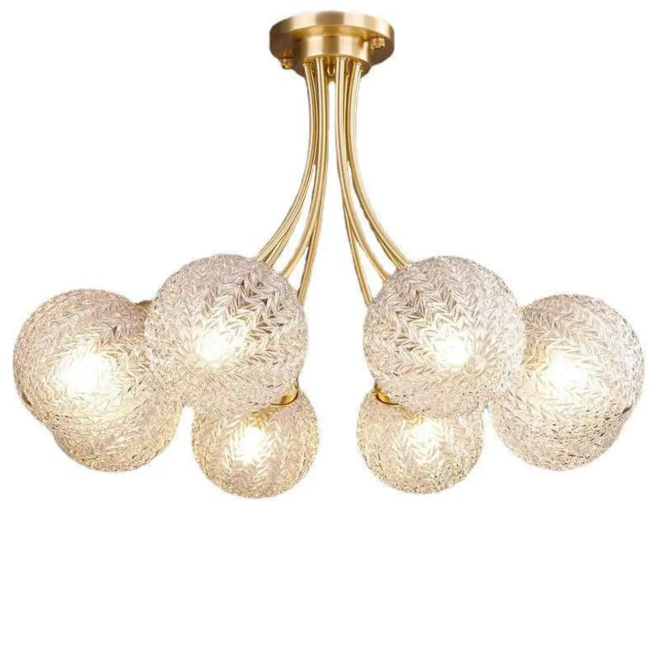 Elegant 6-Light Globe Glass Golden Semi Flush Ceiling Light