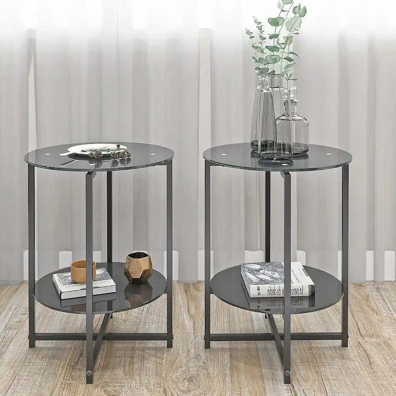 2-Piece Set (Clear) Tempered Glass End Table