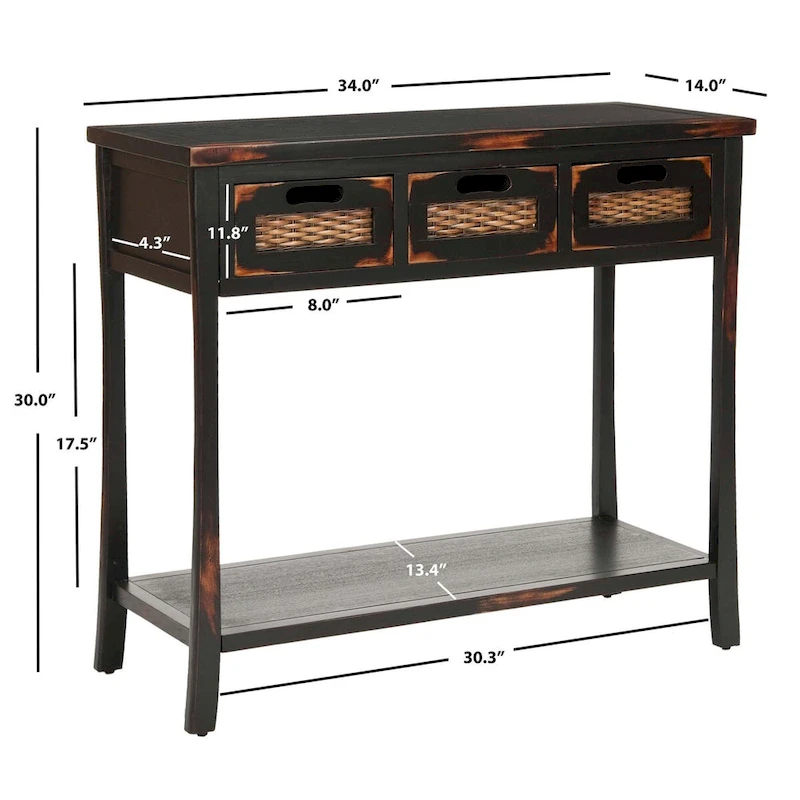 SAFAVIEH Lanie Distressed 3-Drawer Black Console Table - 34