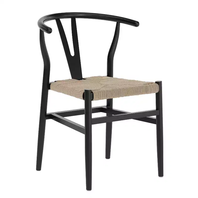 Merrick Lane Stack Dining Chair with Y-Back Style Design, Solid Wood Frame, Woven Kraft Paper Rope Seat