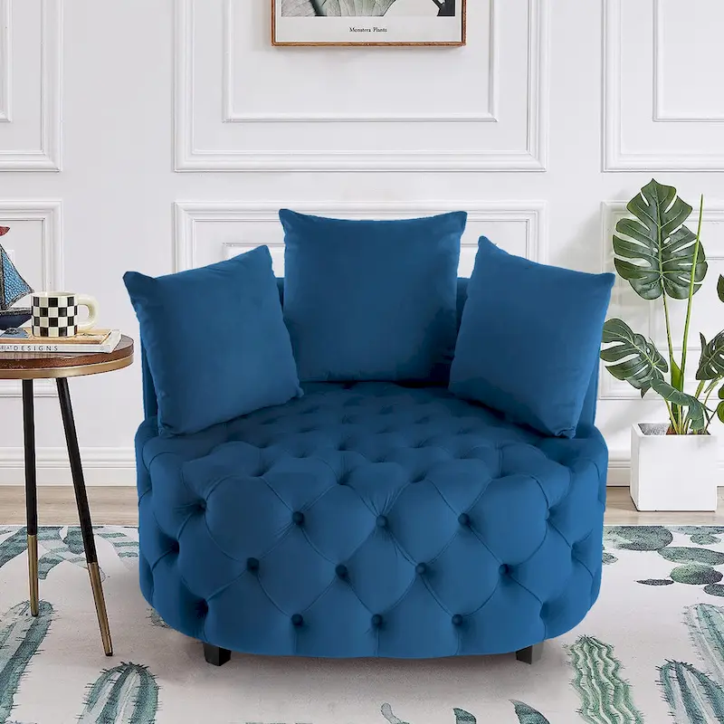 Velvet Modern Leisure Big Classical Barrel Chair with 2 Pillows