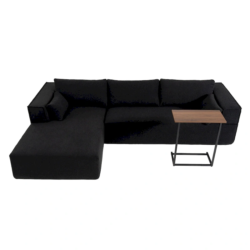 L-Shaped Modular Sectional Sofa with Side Table, Chaise, Wide Seat