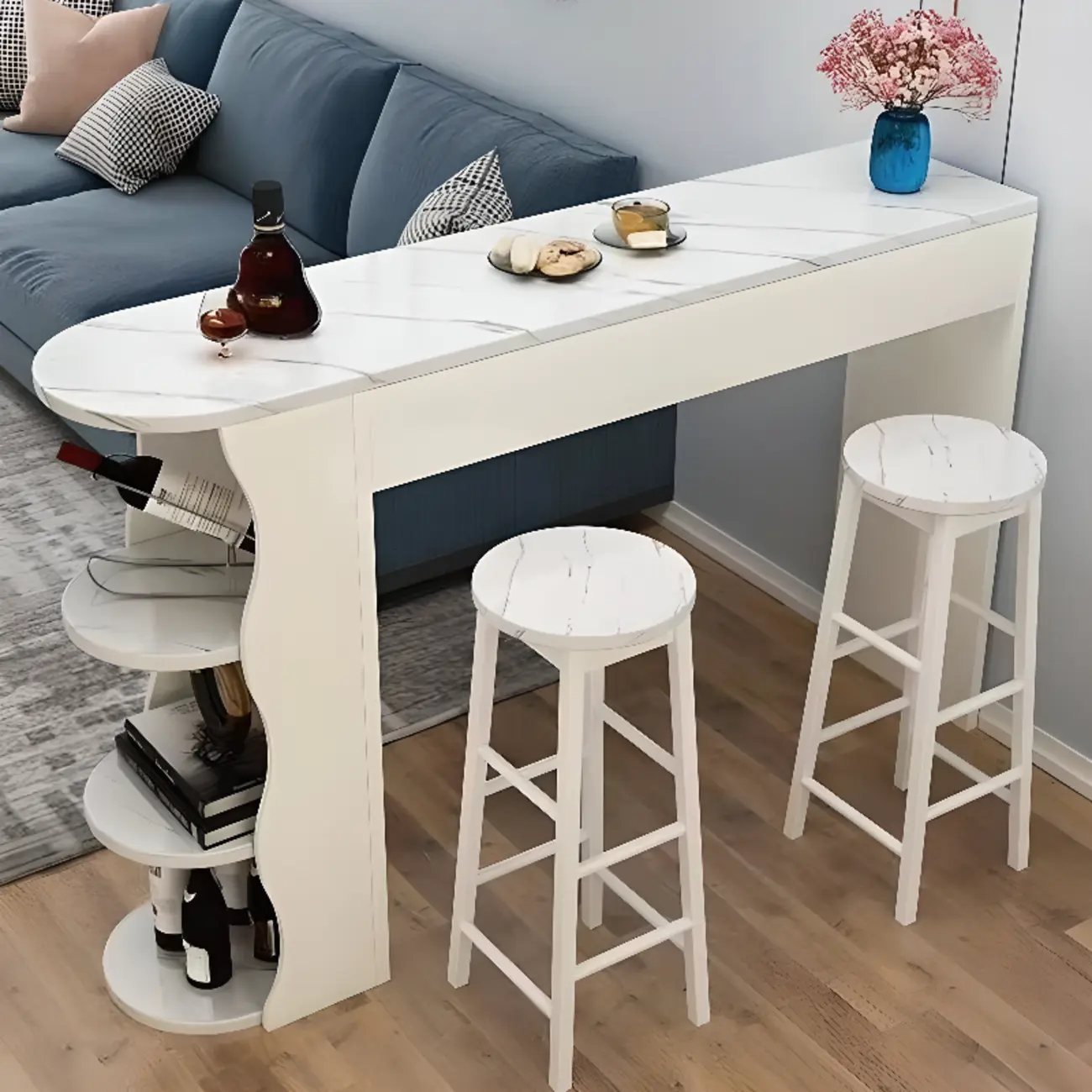 Irregular Coal Toughened Glass Wooden Storage Bar Tables