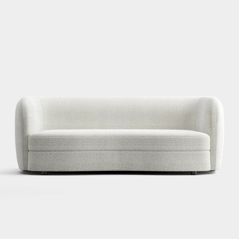 Modern Curved Arms Boucle Sofa Couch with Kidney Style Seat and Round Wooden Legs