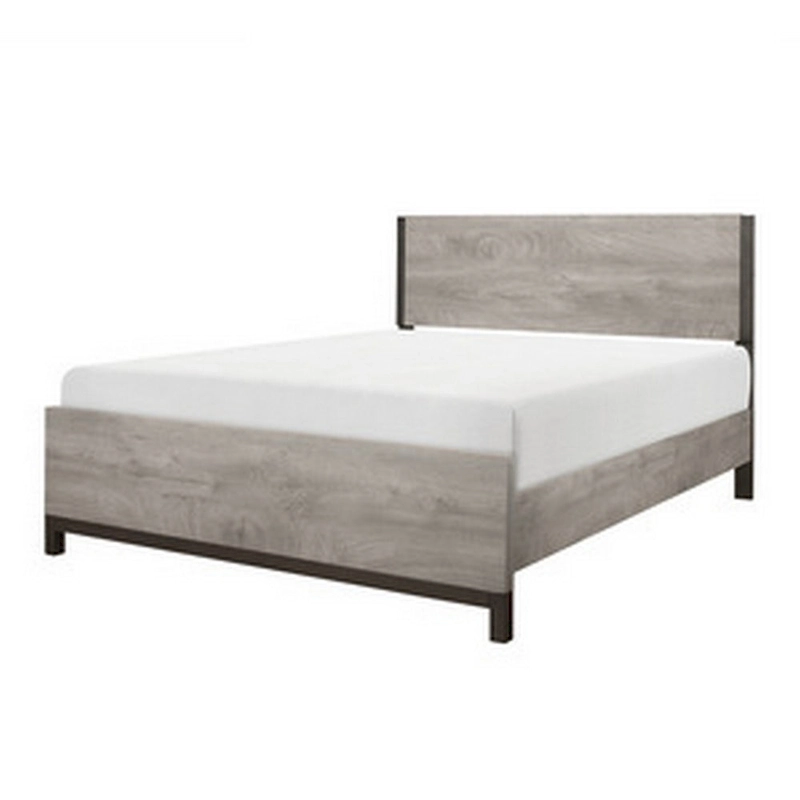 Deena Queen Bed, Painted Metal Finished Accents, Light Gray Wood Frame