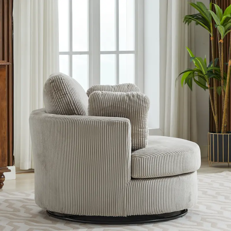 Upholstered Swivel Barrel Armchair Club Chair With Metal Base