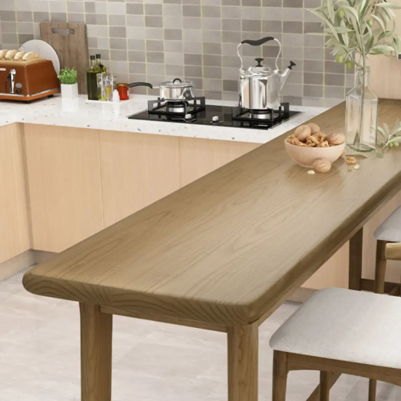 Simple Brown Wooden Footrest Bar Tables