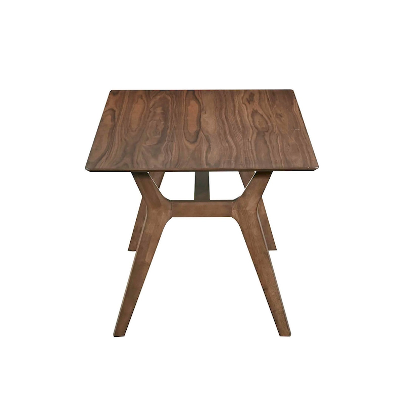 Thoi Dining Table, 71 Inch, Retro Angled Legs, Brown Solid Rubberwood