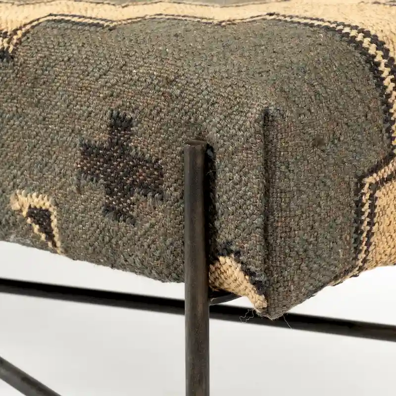 Avery I Olive & Beige Upholstered Patterned Seat Accent Bench - 55W x 17D x 18H