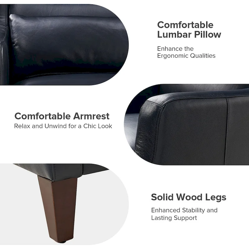 Genuine Leather Wingback Armchair with Lumbar Pillow