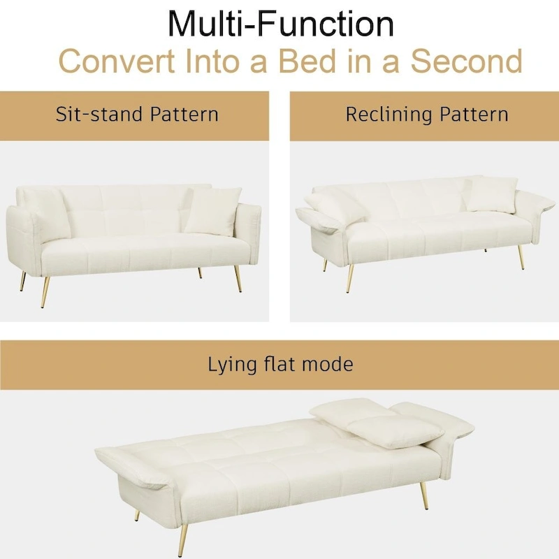 Modern 70-Inch Teddy Fleece Convertible Futon Sofa bed