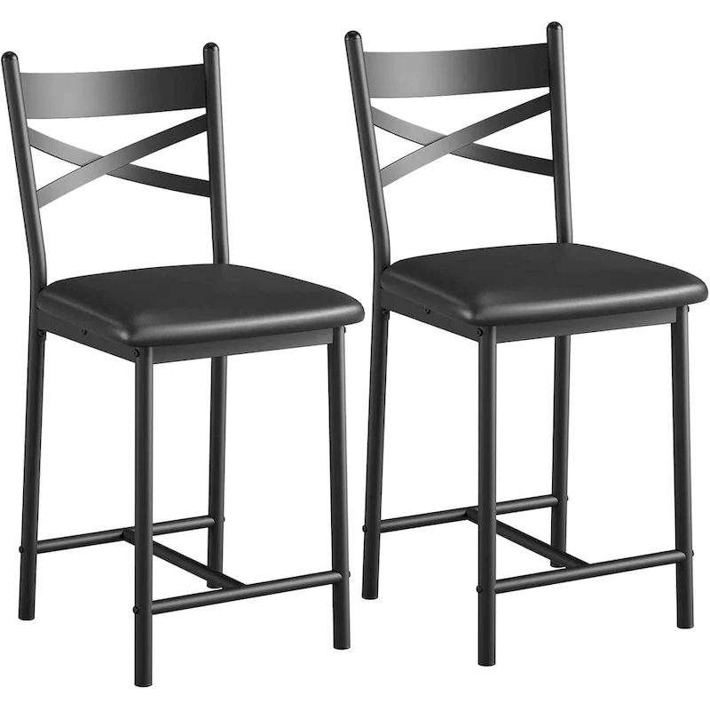 Upholstered Island Chairs, Black Bar Stools Set