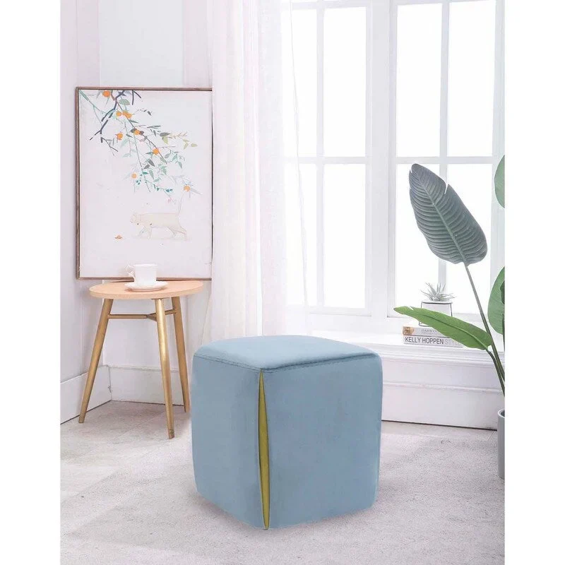 Adeco 14 Small Ottoman Footrest Stool- Velvet Seating Stool Ottoman