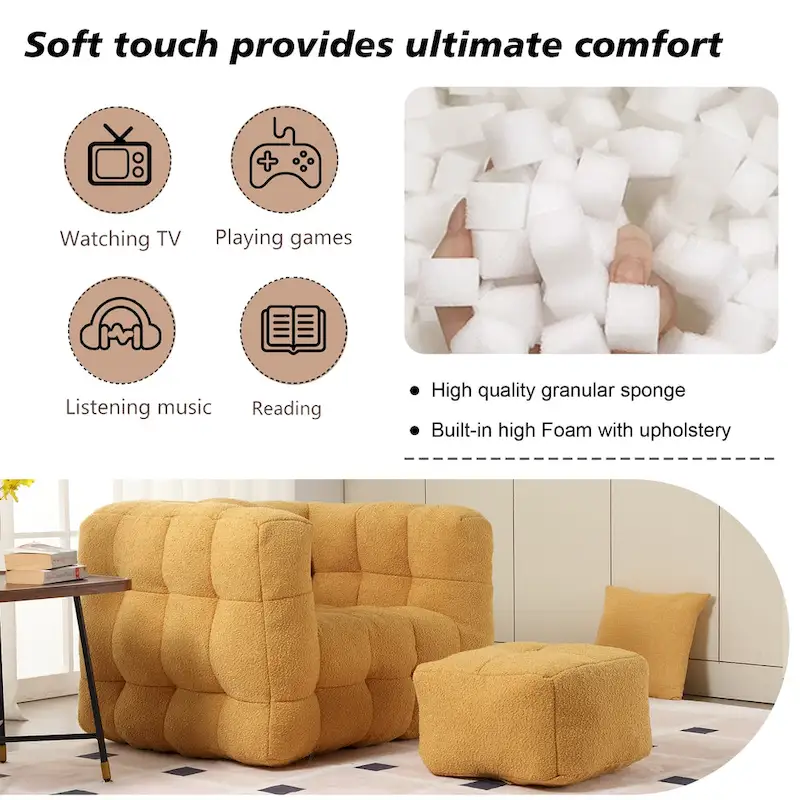 HOMEFUN Boucle Upholstered Tufted Modern Single Side Sofa Chair with Ottoman