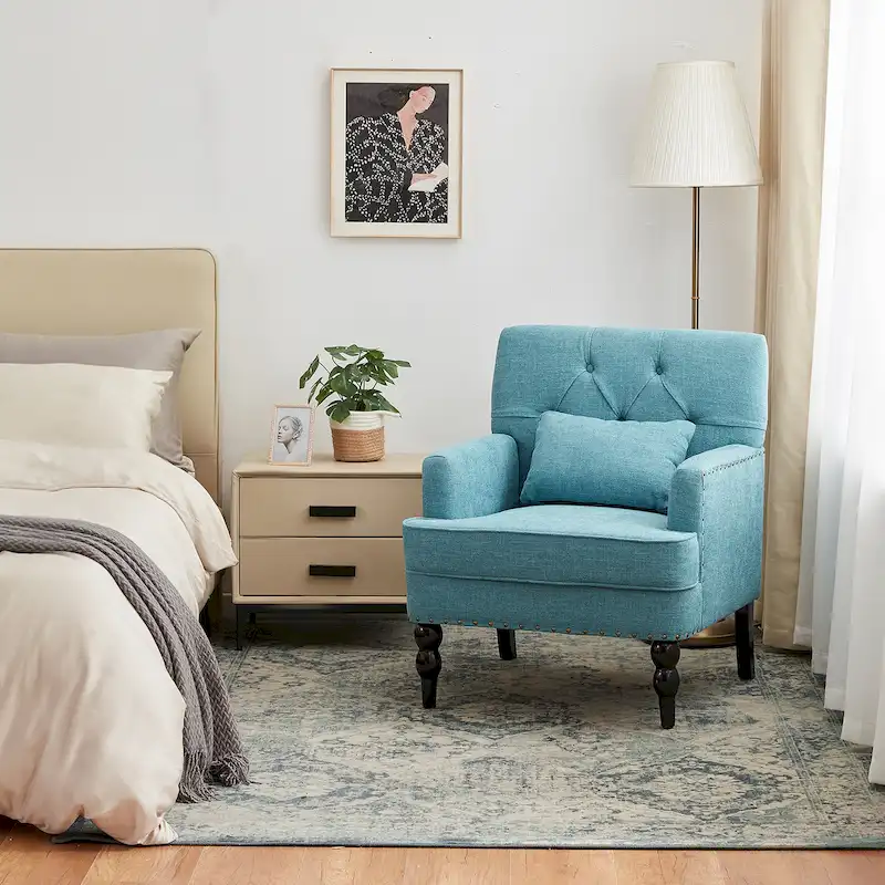 HUIMO Arm Chair Upholstered Button Tufted Accent Chair with Lumbar Pillow Beige/ Grey/ Light Blue/Brown