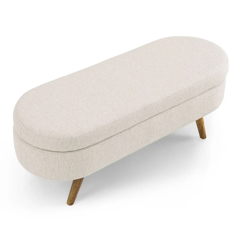 Ottoman Oval Storage Bench with Rubber Wood Legs Beige