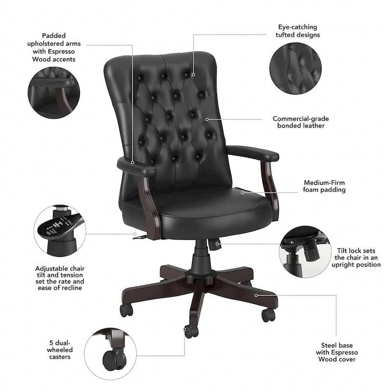 Salinas High Back Tufted Office Chair with Arms by Bush Furniture
